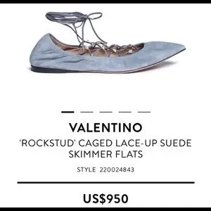 Valentino Garavani Rockstud Caged Flat Slide Sandals  VALENTINO ROCKSTUD\'‎ CAGED LACE-UP SUEDE SKIMMER FLATS display picture 1